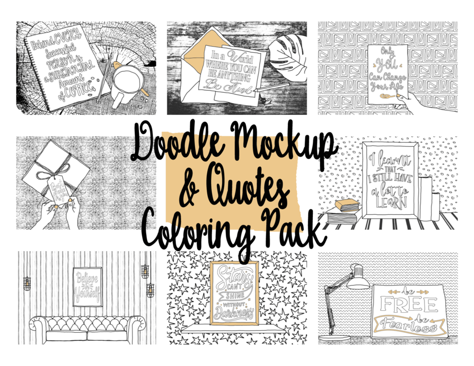 Doodle Mockup And Quotes Coloring Pack