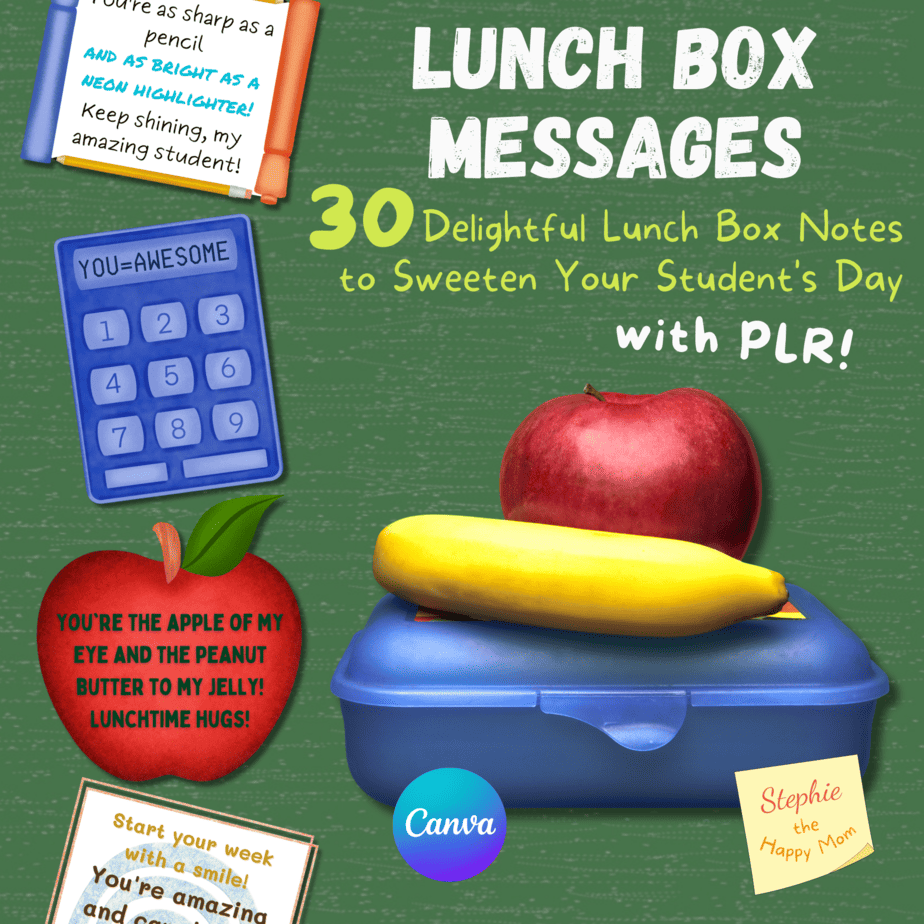 A blue lunch box, an apple, a banana and a preview of sweet notes to enhance a kid's day.