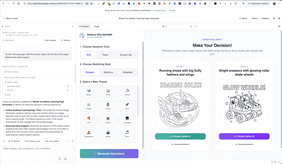 The app dashboard with built-in AI editing chat