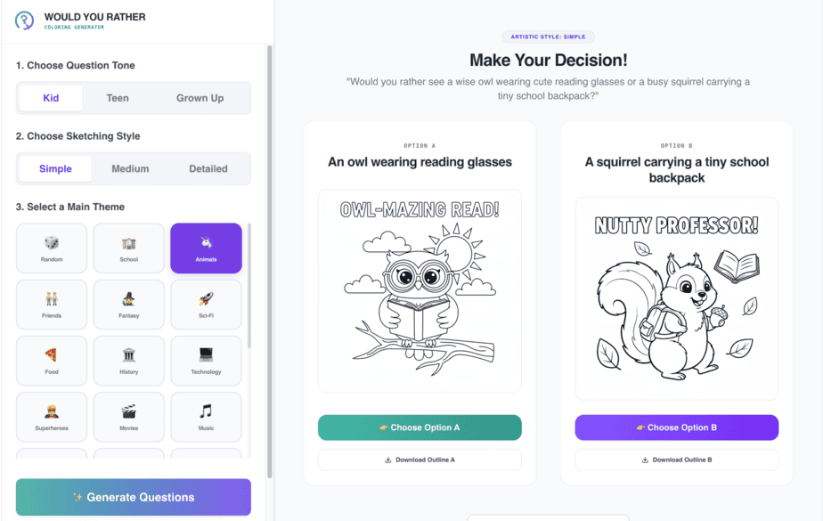 Make your decision screen, kid tone, simple style